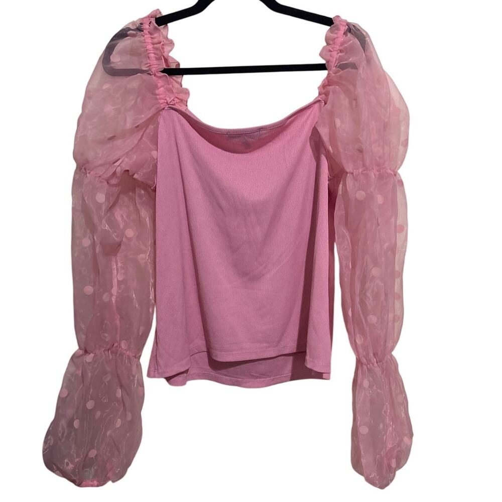 Eloquii Pink Sheer Polka Dot Luff Sleeves Blouse 18/20 - Picture 3 of 4